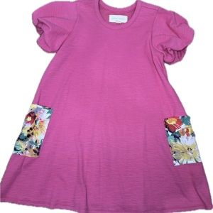Mabel + Honey Little Girls Pink Dress W/ Floral Pockets- SIZE 6 Boutique Style